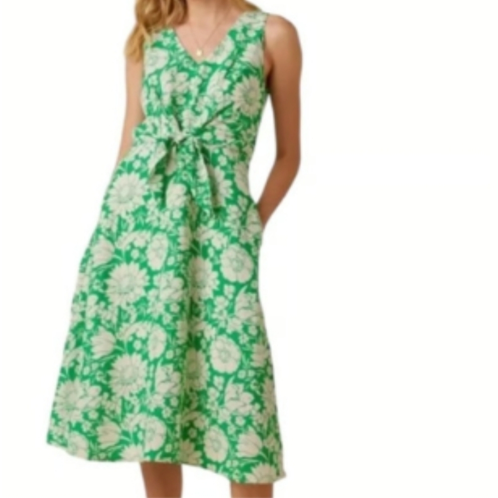 Women's Amour Vert Kiera Floral Green and White Sleeveless Dress Small